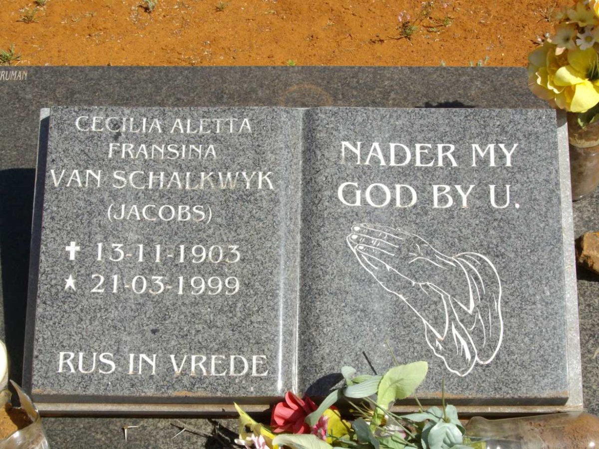 SCHALKWYK Cecilia Aletta Fransina, van voorheen JACOBS nee LOMBAARD 1903-1999