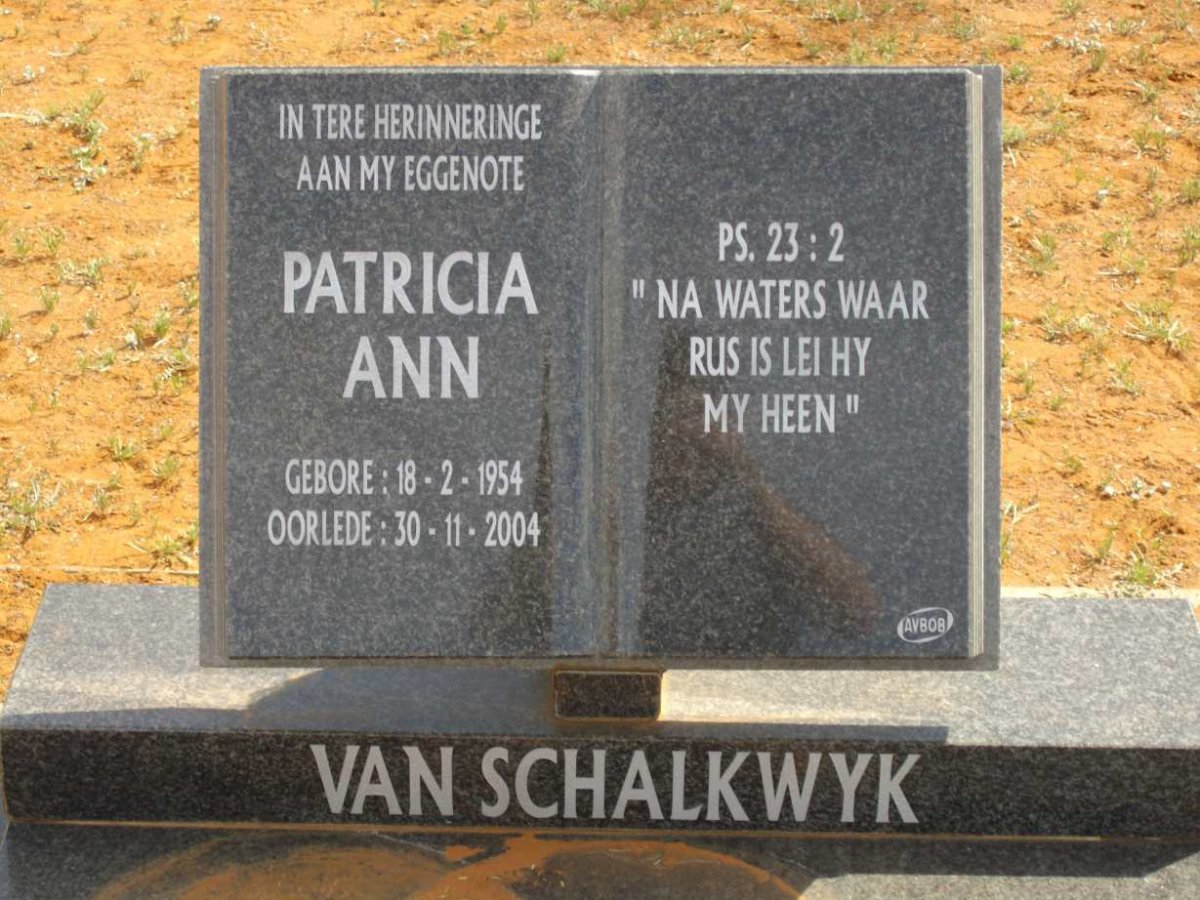SCHALKWYK Patricia Ann, van 1954-2004