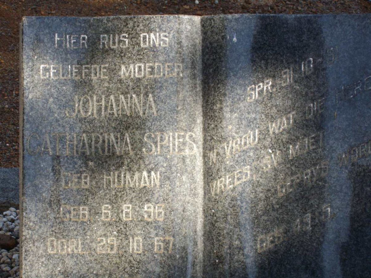 SPIES Johanna Catharina nee HUMAN 1896-1967