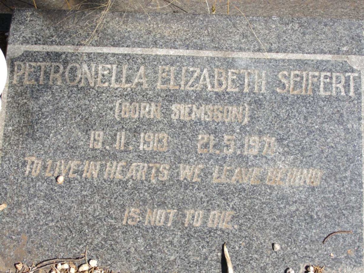 SEIFERT Petronella Elizabeth nee SIEMSSON 1913-1977