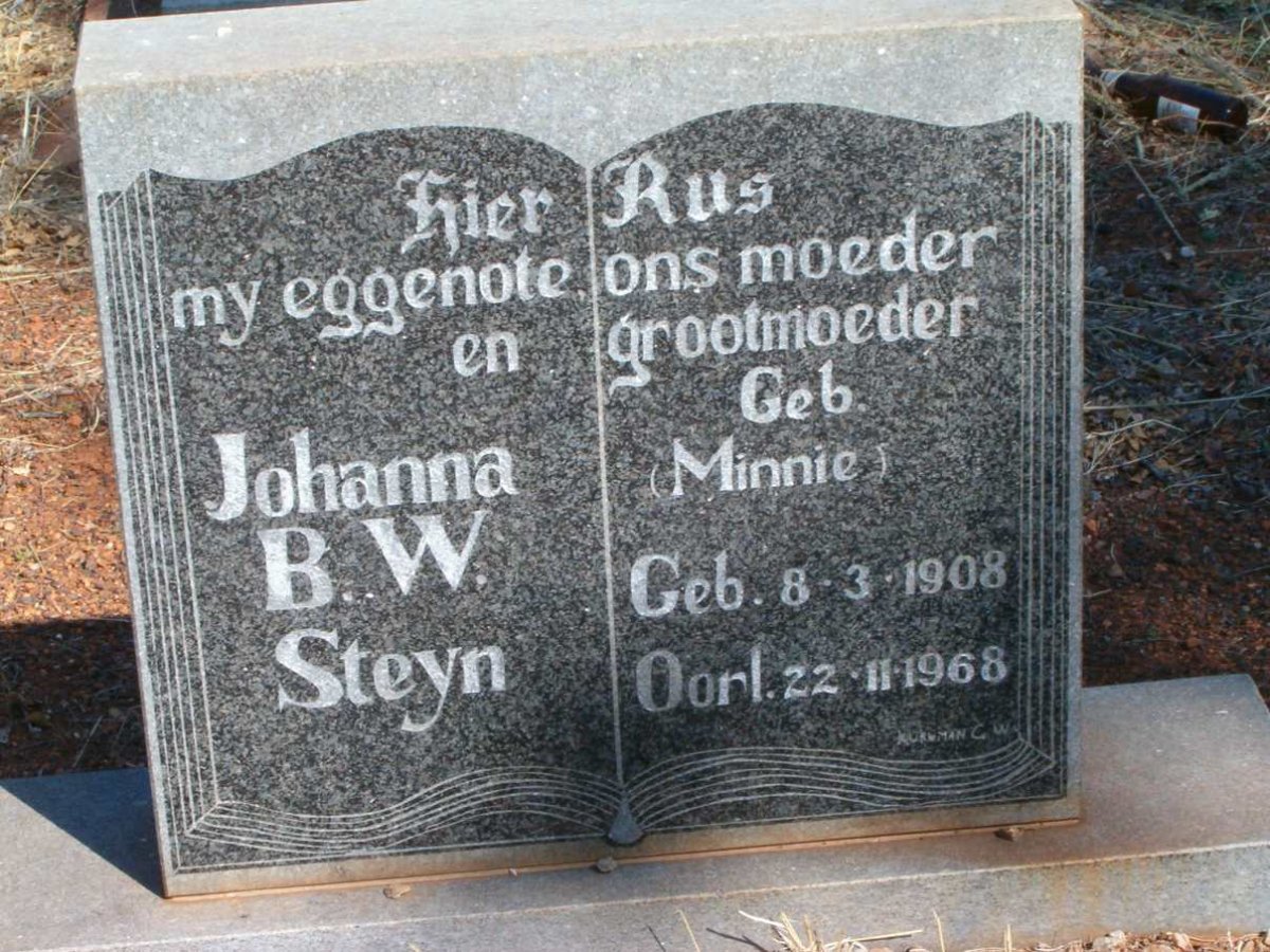 STEYN Johanna B.W. nee MINNIE 1908-1968