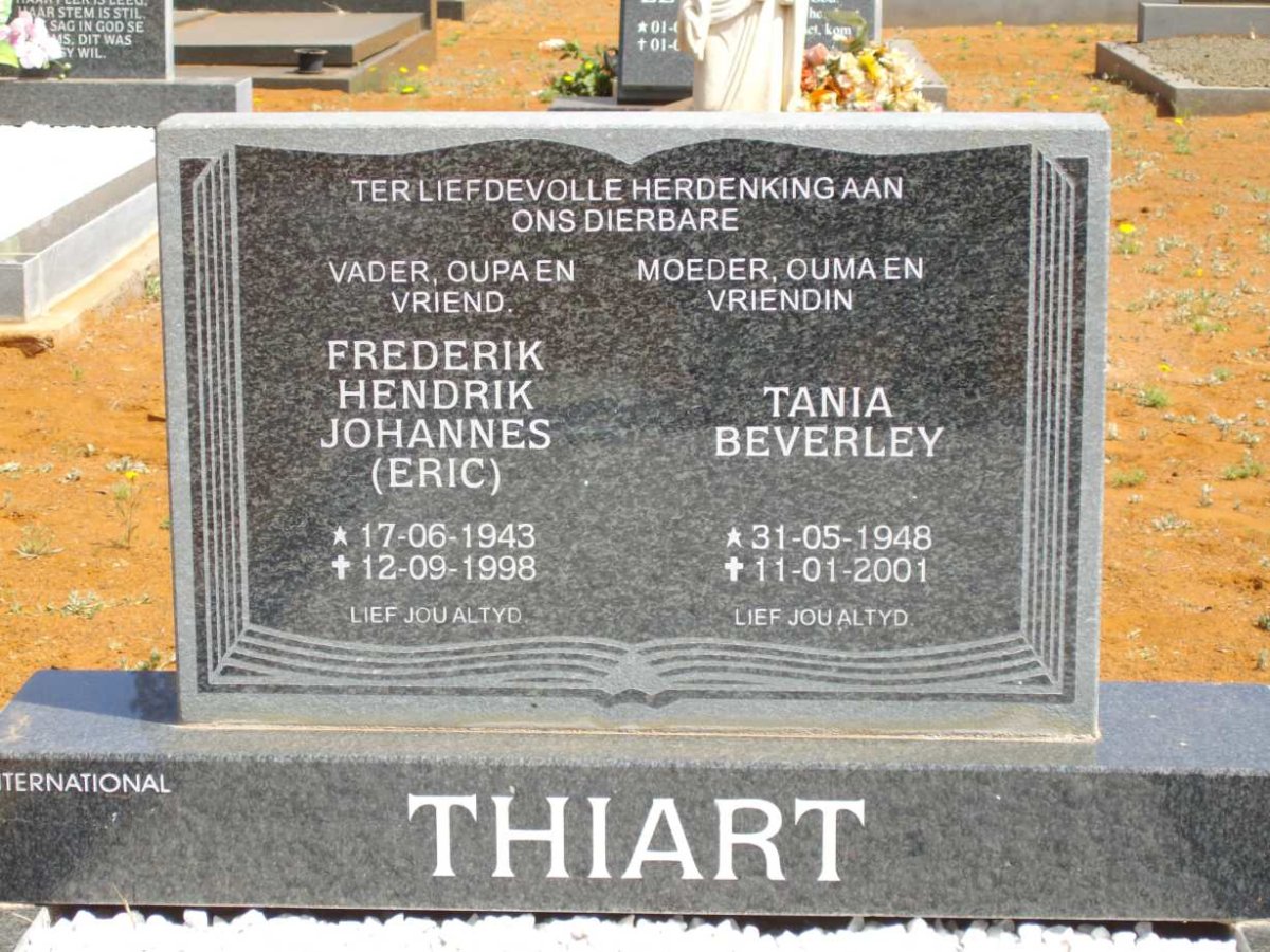 THIART Frederik Hendrik Johannes 1943-1998 &amp; Tania Beverley 1948-2001