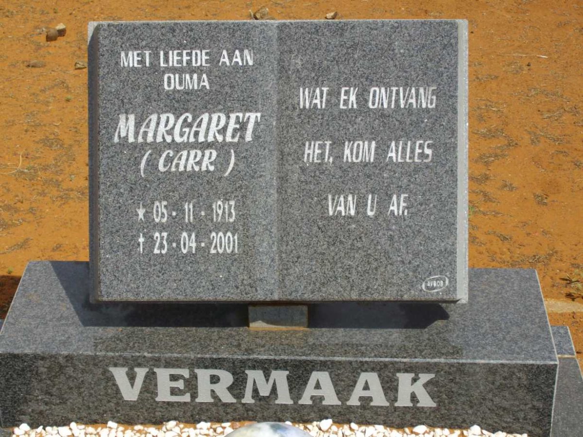 VERMAAK Margaret nee CARR 1913-2001