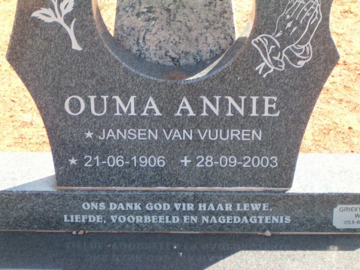 VUUREN Annie, Jansen van 1906-2003