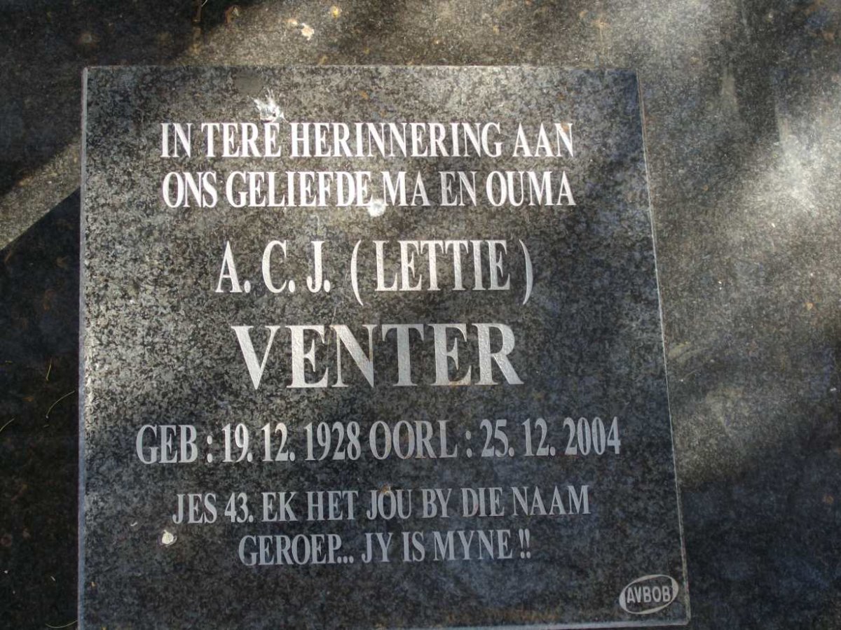 VENTER A.C.J. 1928-2004