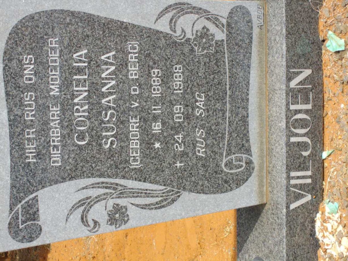 VILJOEN Cornelia Susanna neé V.D. BERG 1889-1988