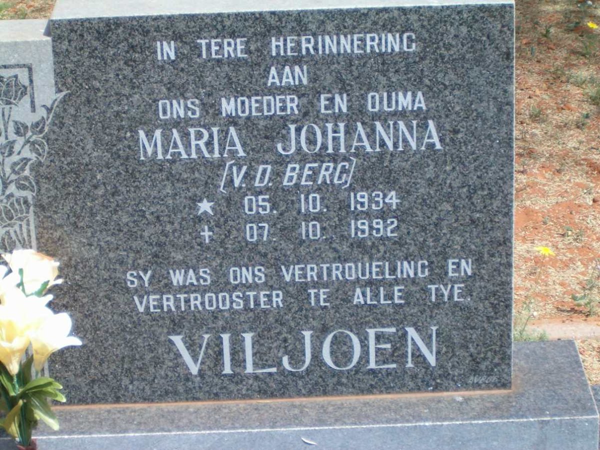 VILJOEN Maria Johanna nee V.D. BERG 1934-1992
