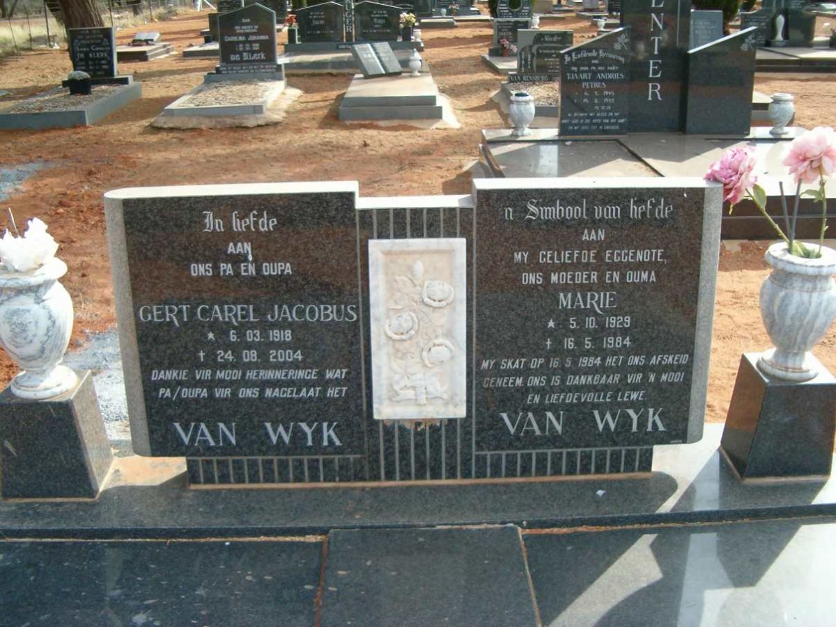 WYK Gert Carel Jacobus, van 1918-2004 &amp; Marie 1929-1984