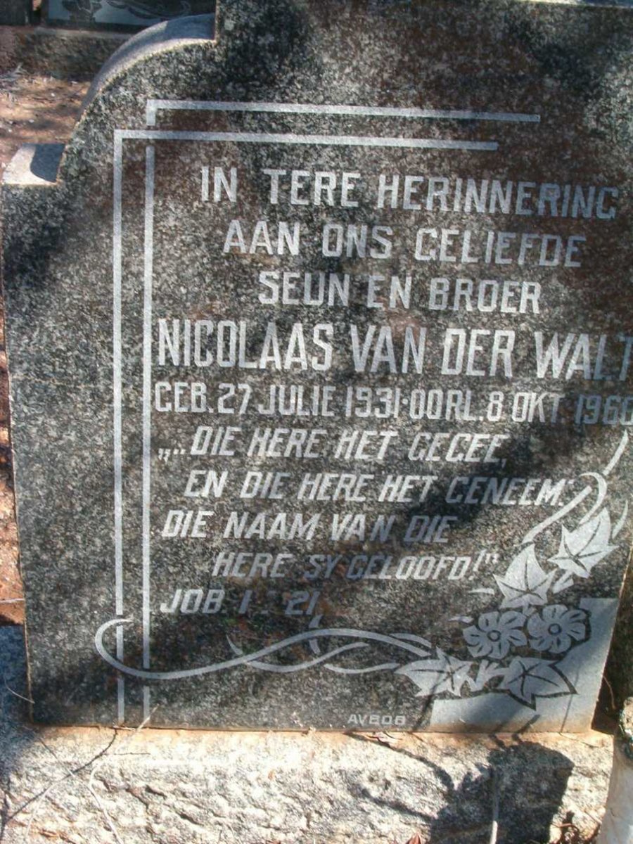 WALT Nicolaas, van der 1931-1960
