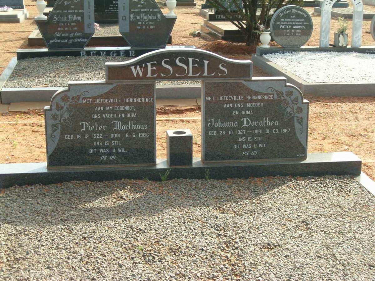 WESSELS Pieter Marthinus 1922-1986 &amp; Johanna Dorathea 1927-1987