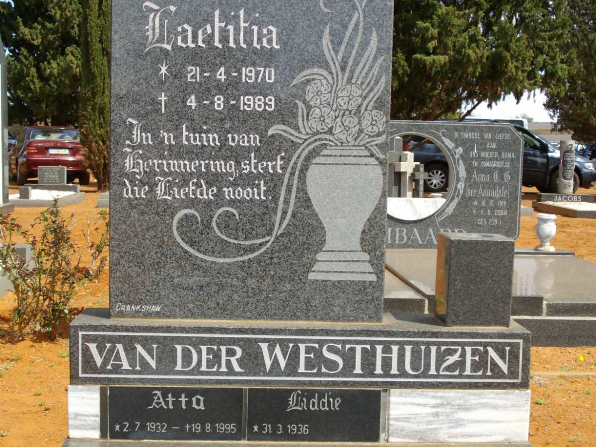WESTHUIZEN Laetitia, van der 1970-1989 :: VAN DER WESTHUIZEN Atta 1932-1995 :: VAN DER WESTHUIZEN Liddie 1936-
