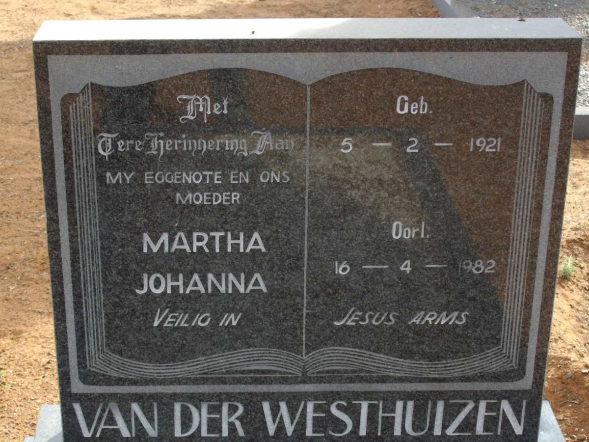 WESTHUIZEN Martha Johanna, van der 1921-1982