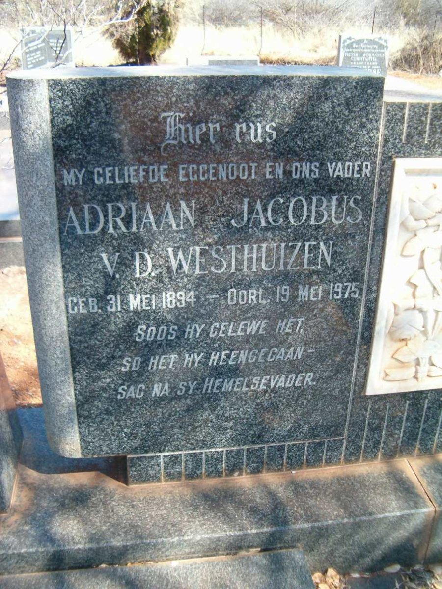 WESTHUIZEN Adriaan Jacobus, v.d. 1894-1975