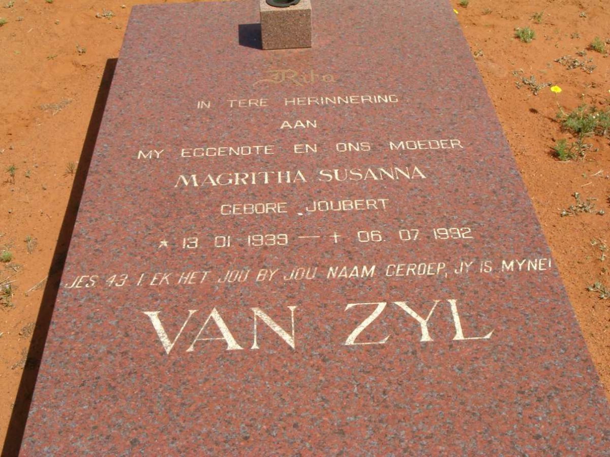 ZYL Margritha Susanna, van nee JOUBERT 1939-1992