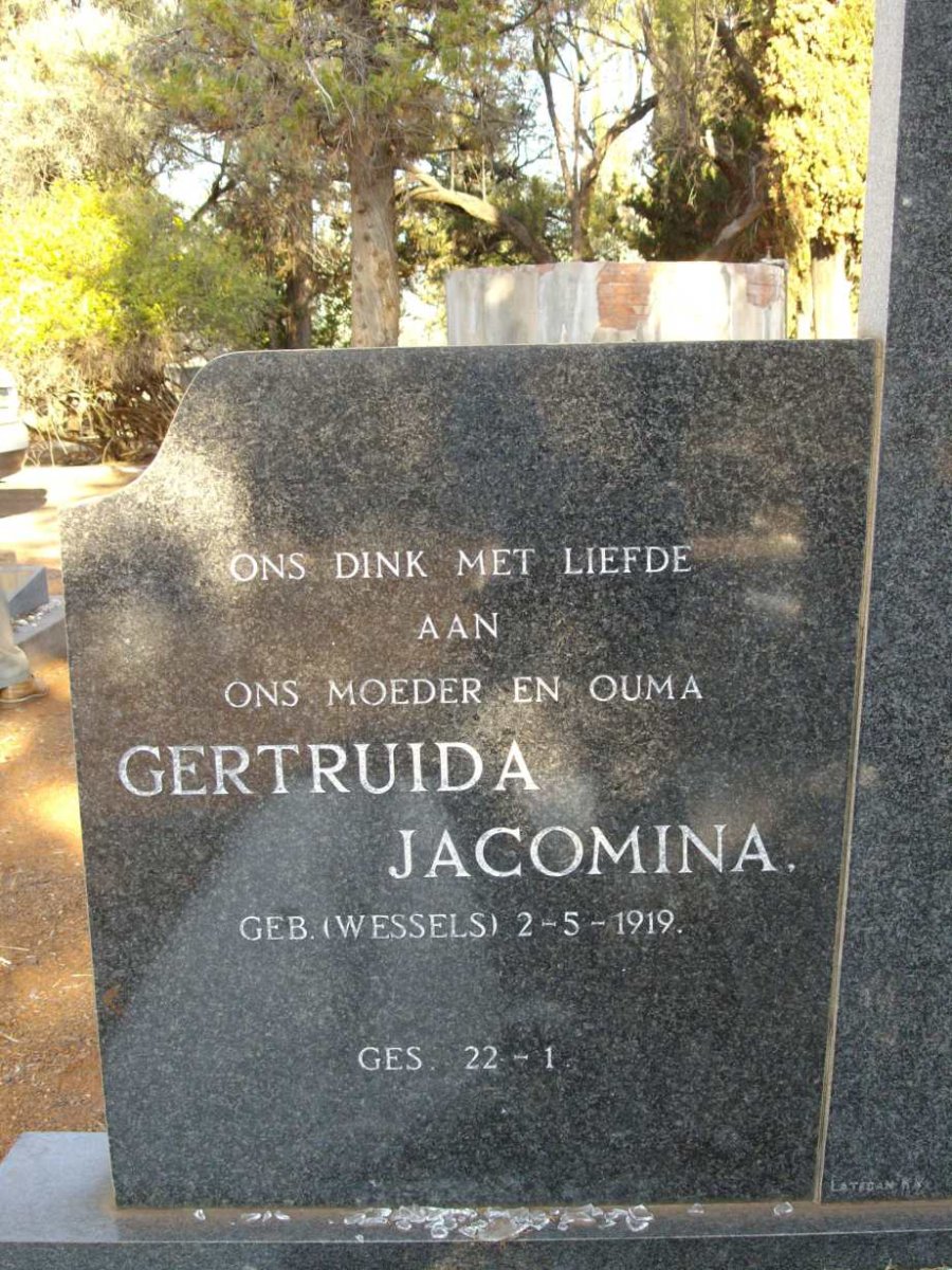 ZYL Gertruida Jacomina, van nee WESSELS 1919-
