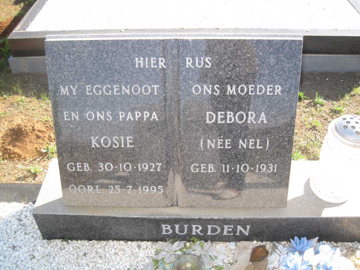 BURDEN Kosie 1927-1995 &amp; Debora NEL 1931-