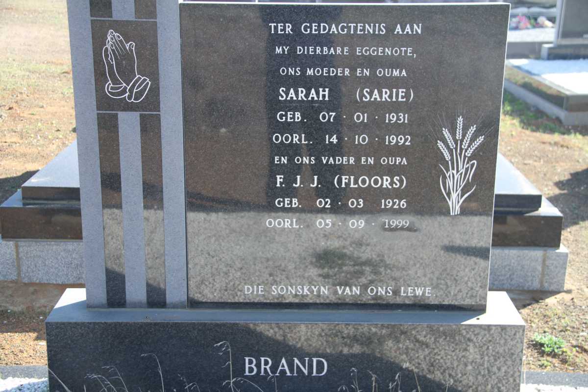 BRAND F.J.J 1926-1999 &amp; Sarah 1931-1992