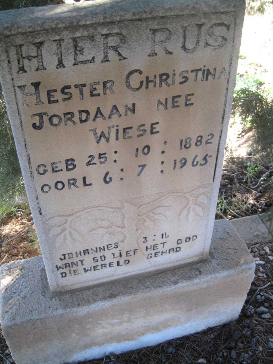 JORDAAN Hester Christina nee WIESE 1882-1965