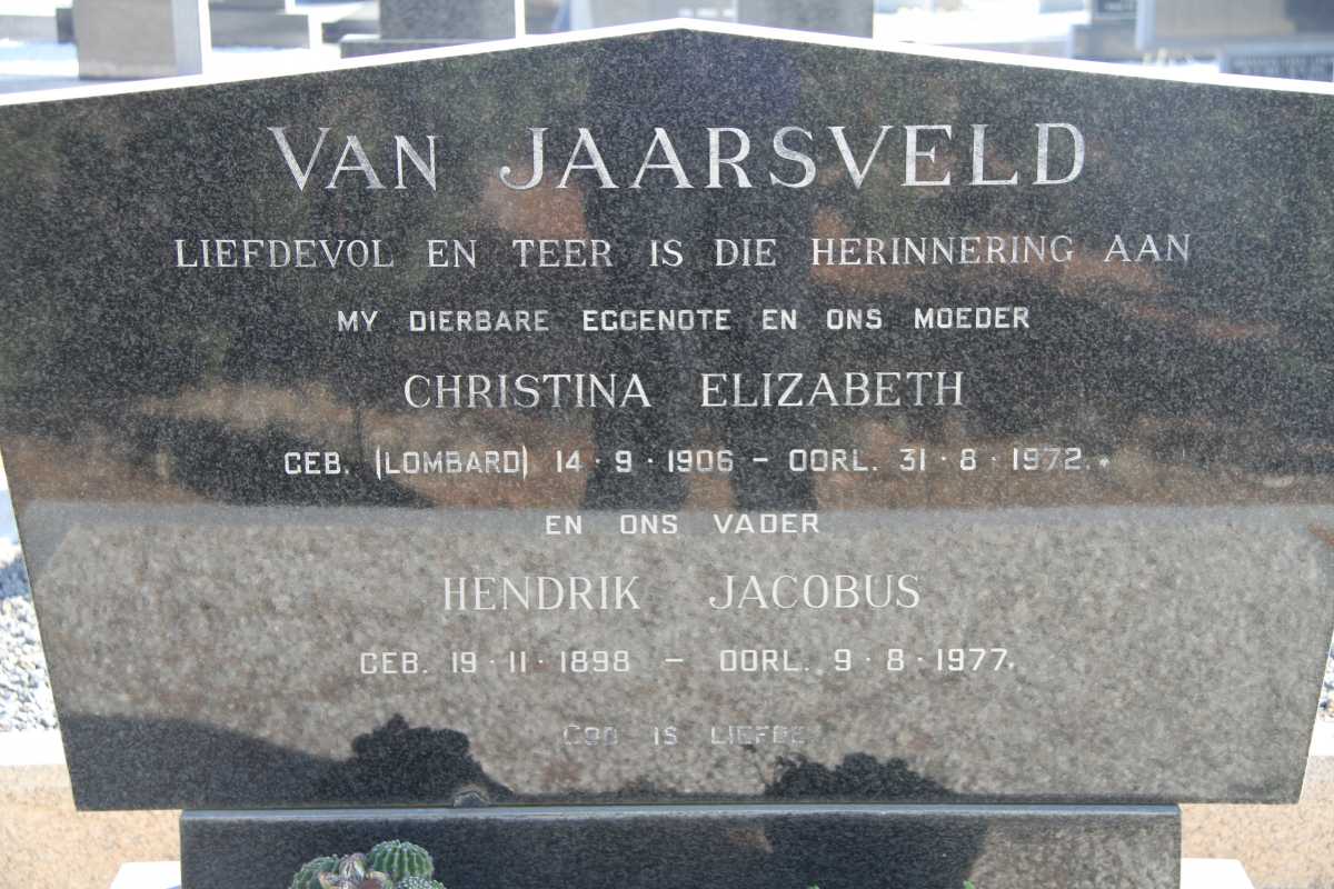 JAARSVELD Hendrik Jacobus, van 1898-1977 &amp; Christina Elizabeth LOMBARD 1906-1972