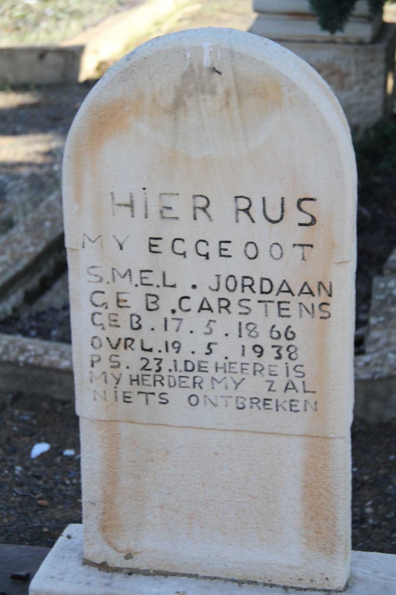 JORDAAN S.M.E.L. nee CARSTENS 1866-1938