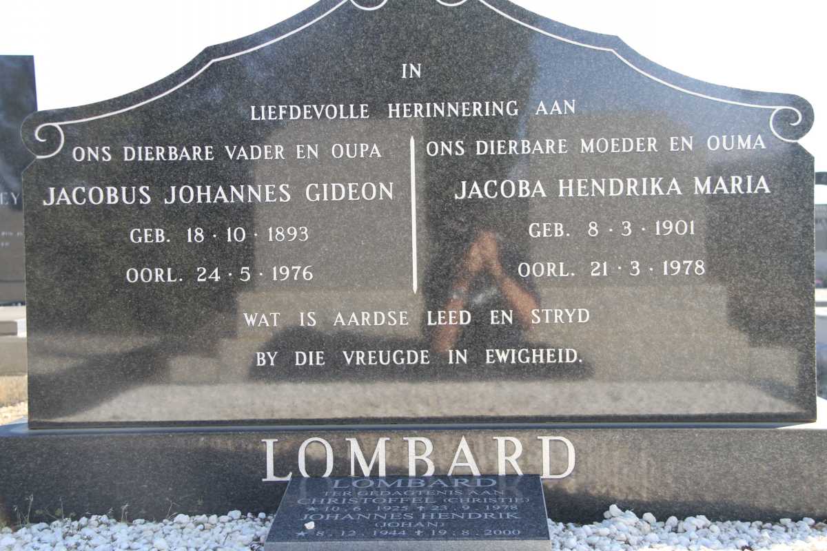 LOMBARD Jacobus Johannes Gideon 1893-1976 &amp; Jacoba Hendrika Maria 1901-1978
