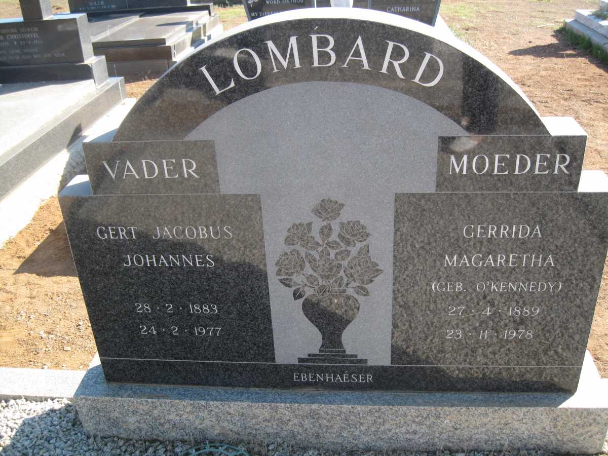 LOMBARD Gert Jacobus Johannes 1883-1977 &amp; Gerrida Magaretha O'KENNEDY 1889-1978
