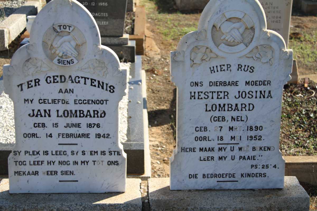 LOMBARD Jan 1876-1942 &amp; Hester Josina NEL 1890-1952