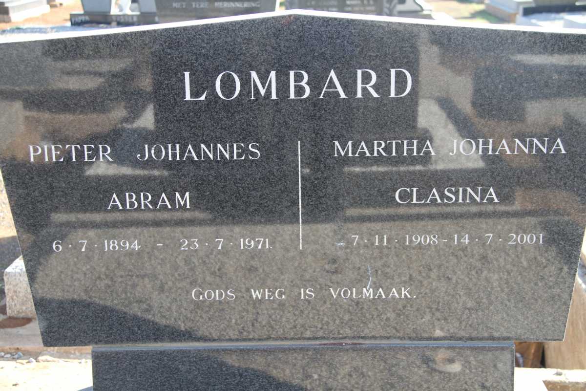 LOMBARD Pieter Johannes Abram 1894-1971 &amp; Martha Johanna Clasina 1908-2001