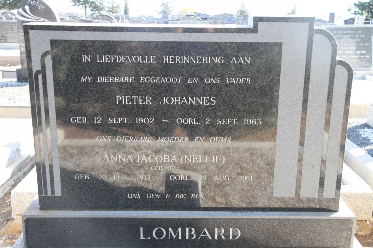 LOMBARD Pieter Johannes 1902-1963 &amp; Anna Jacoba NEL 1913-2001