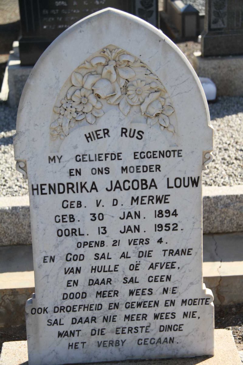 LOUW Hendrika Jacoba nee VAN DER MERWE 1894-1952