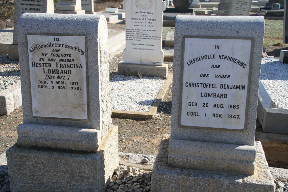 LOMBARD Christoffel Benjamin 1865-1947 &amp; Hester Francina NEL 1871-1936