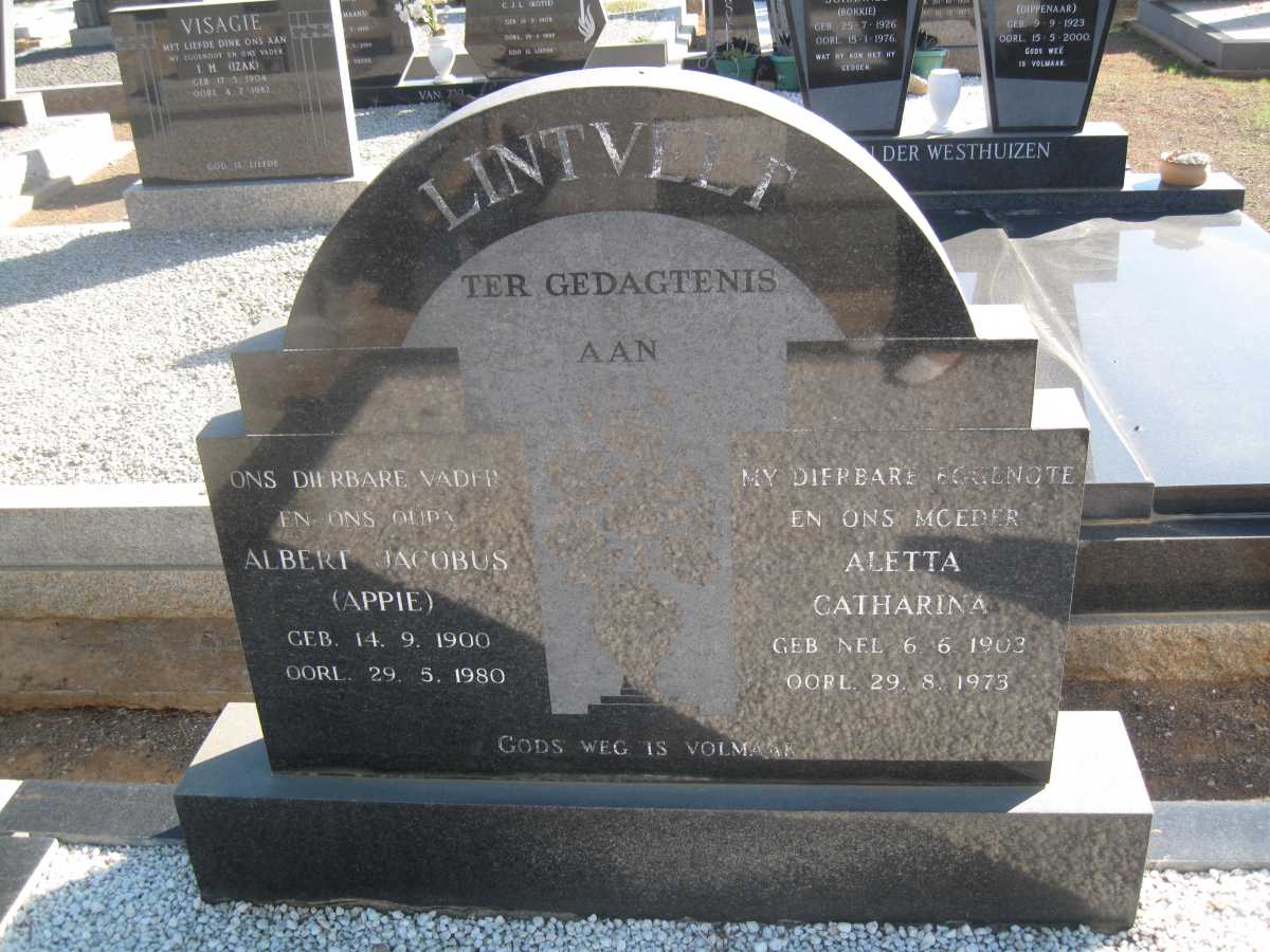 LINTVELT Albert Jacobus 1900-1980 &amp; Aletta Catharina 1903-1973