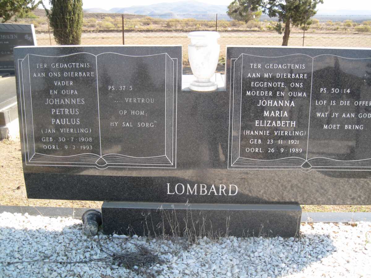 LOMBARD Johannes Petrus Paulus 1908-1993 &amp; Johanna Maria Elizabeth 1921-1989