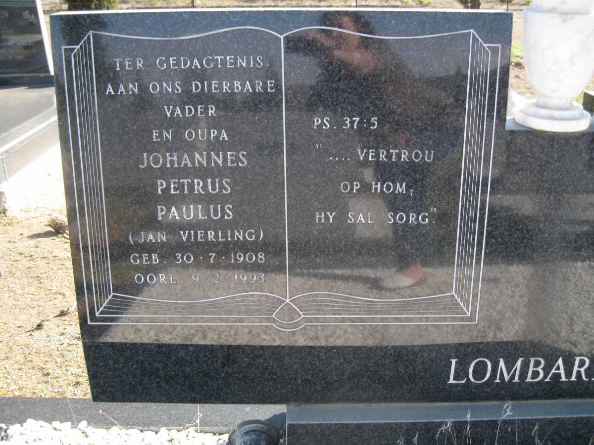 LOMBARD Johannes Petrus Paulus 1908-1993 &amp; Johanna Maria Elizabeth 1921-1989