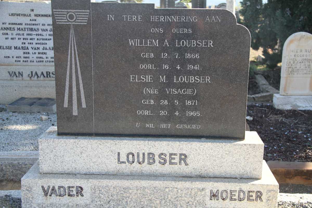 LOUBSER Willem A. 1866-1941 &amp; Elsie M. VISAGIE 1871-1965