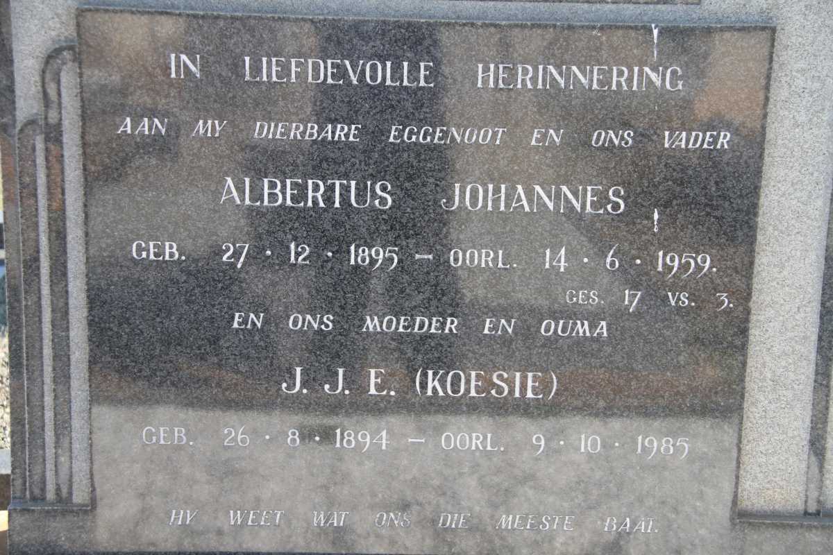 ? Albertus Johannes 1895-1959 &amp; J.J.E. 1894-1985