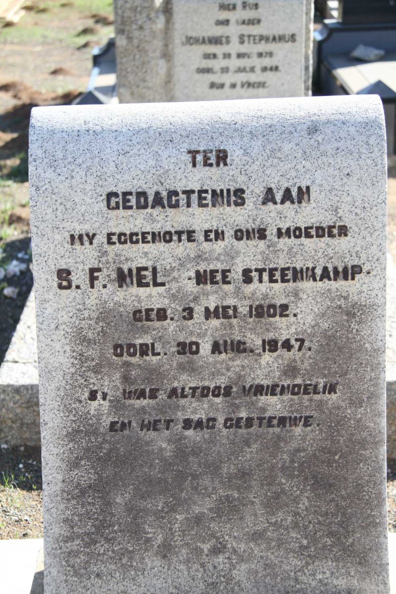 NEL S.F. nee STEENKAMP 1902-1947