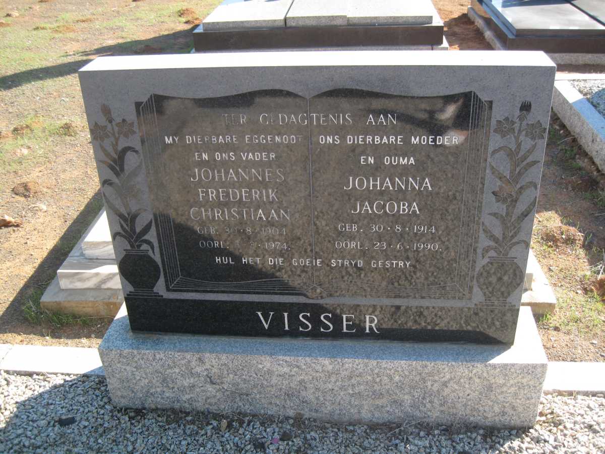 VISSER Johannes Frederik Christiaan 1904-1974 &amp; Johanna Jacoba 1914-1990