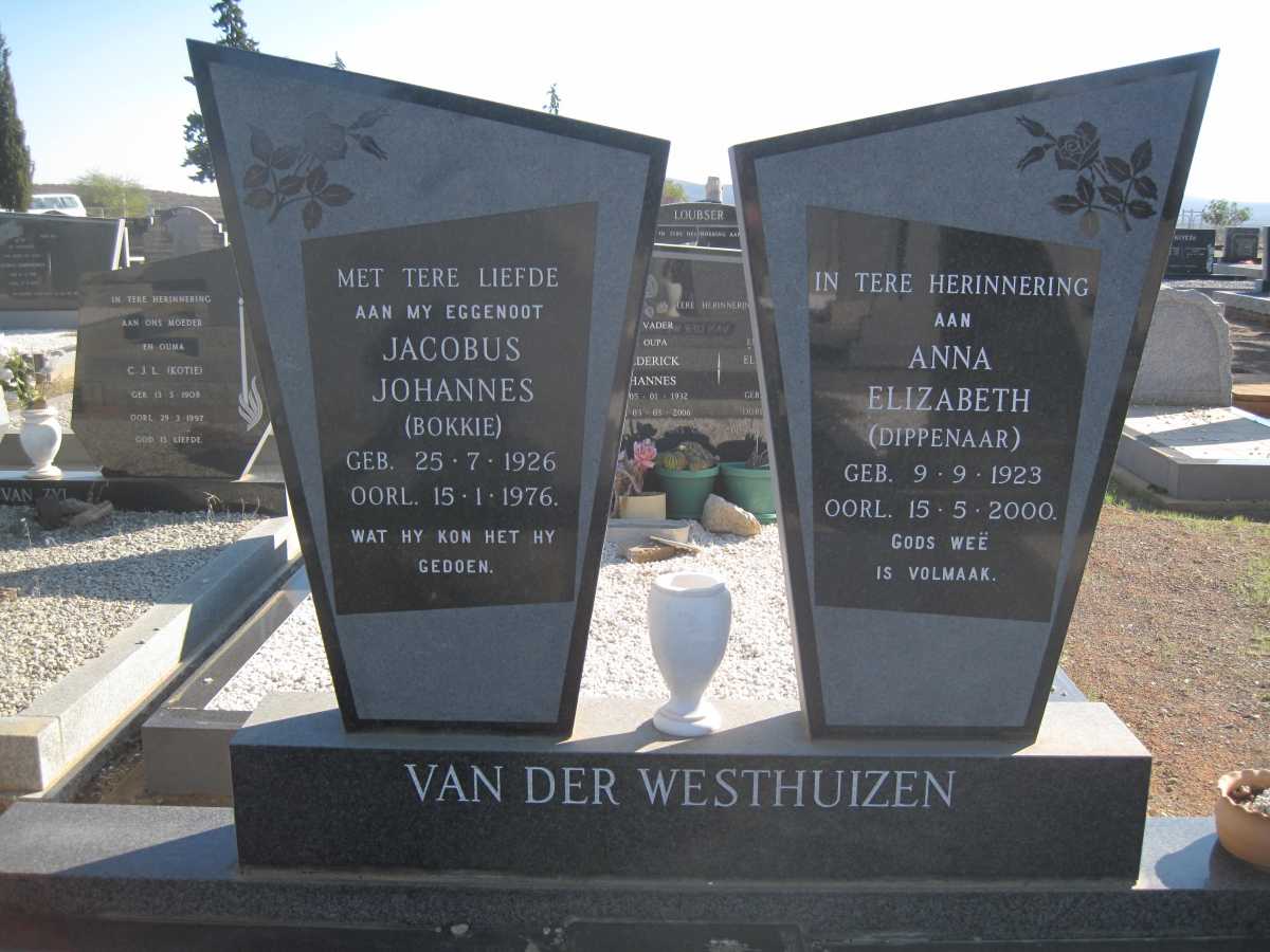 WESTHUIZEN Jacobus Johannes, van der 1926-1976 &amp; Anna Elizabeth DIPPENAAR 1923-2000