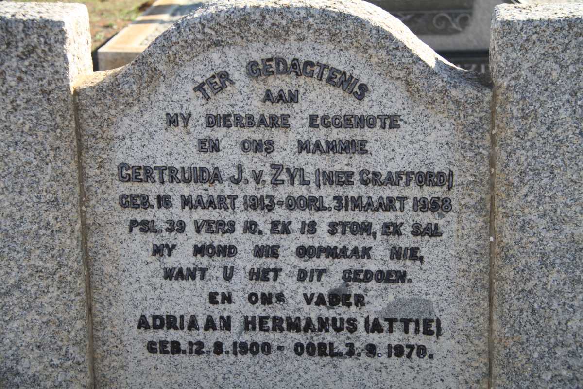 ZYL Adriaan Hermanus, van 1900-1970 &amp; Gertruida J. CRAFFORD 1913-1958