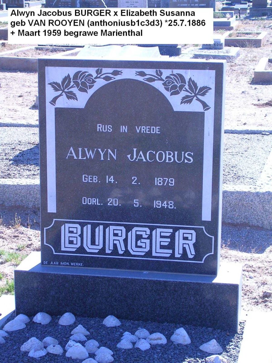 BURGER Alwyn Jacobus 1879-1948