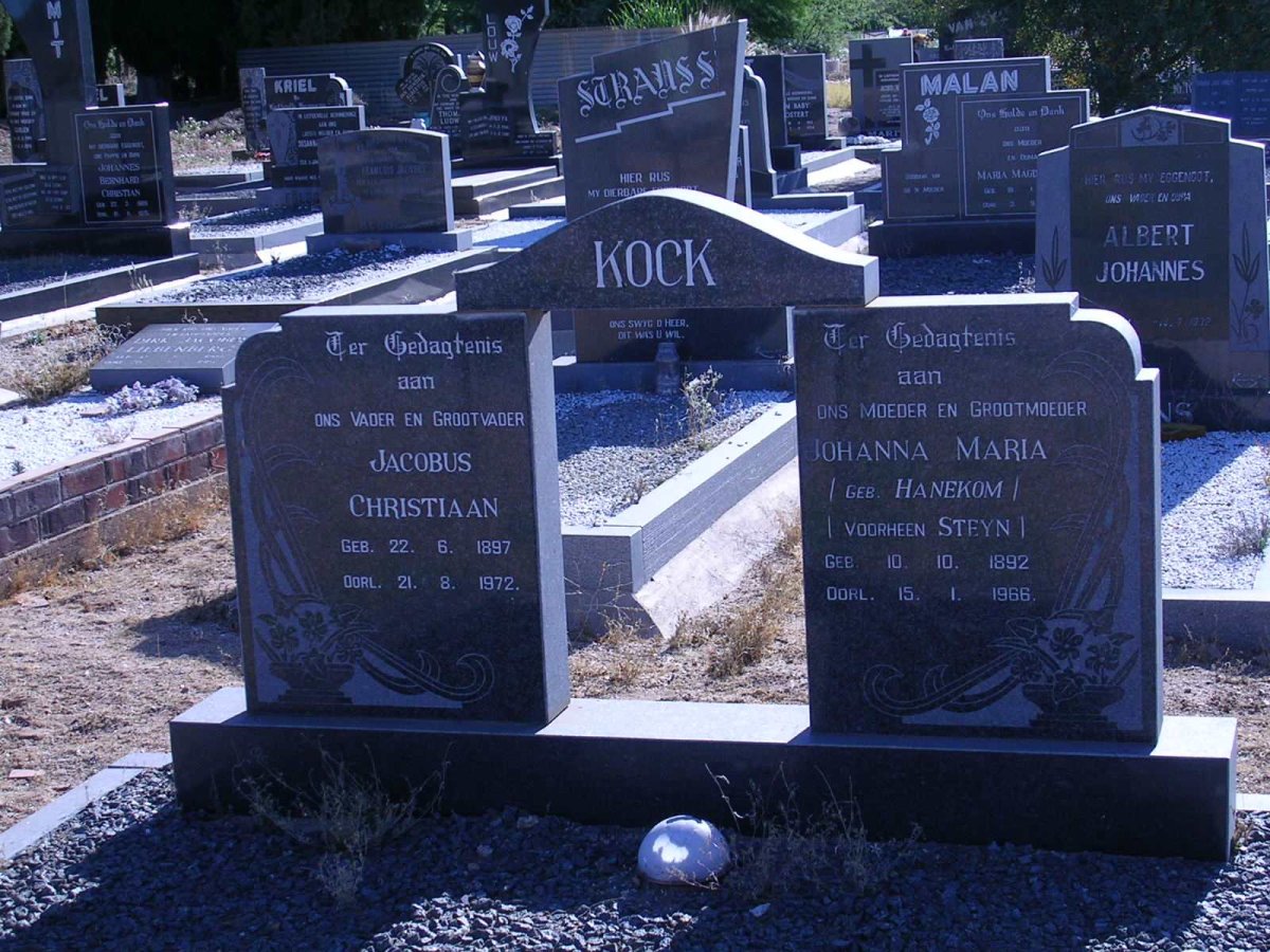 KOCK Jacobus Christiaan 1897-1972 &amp; Johanna Margaretha STEYN nee HANEKOM 1892-1966