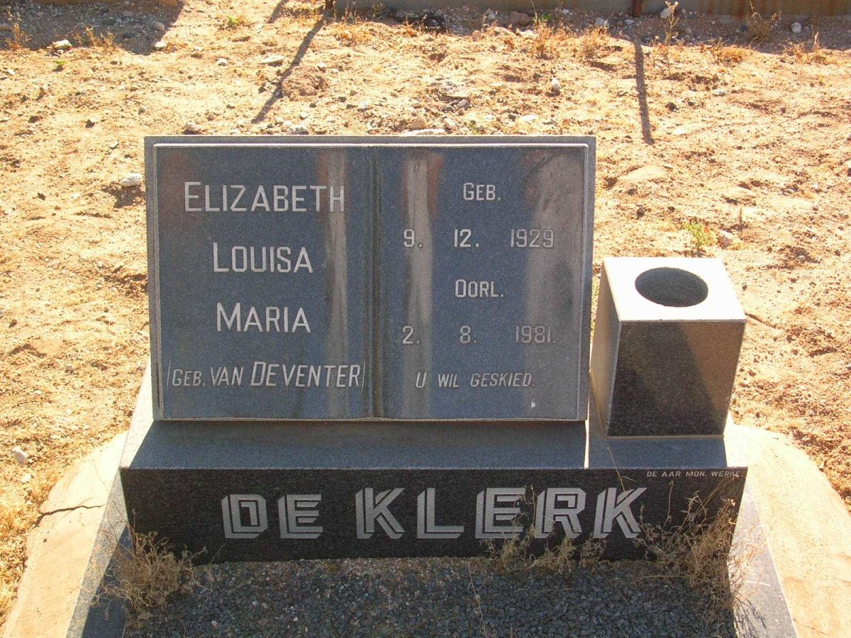 KLERK Elizabeth Louisa Maria, de nee VAN DEVENTER 1929-1981