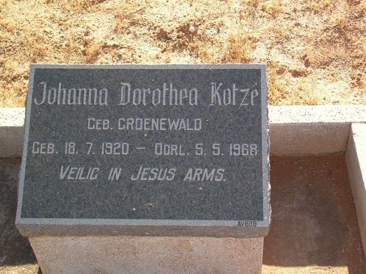 KOTZÉ Johanna Dorothea geb. GROENEWALD 1920-1968
