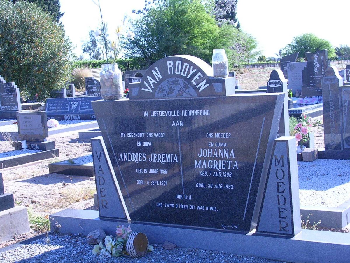 ROOYEN Andries Jeremia, van 1895-1971 &amp; Johanna Magrieta 1906-1992