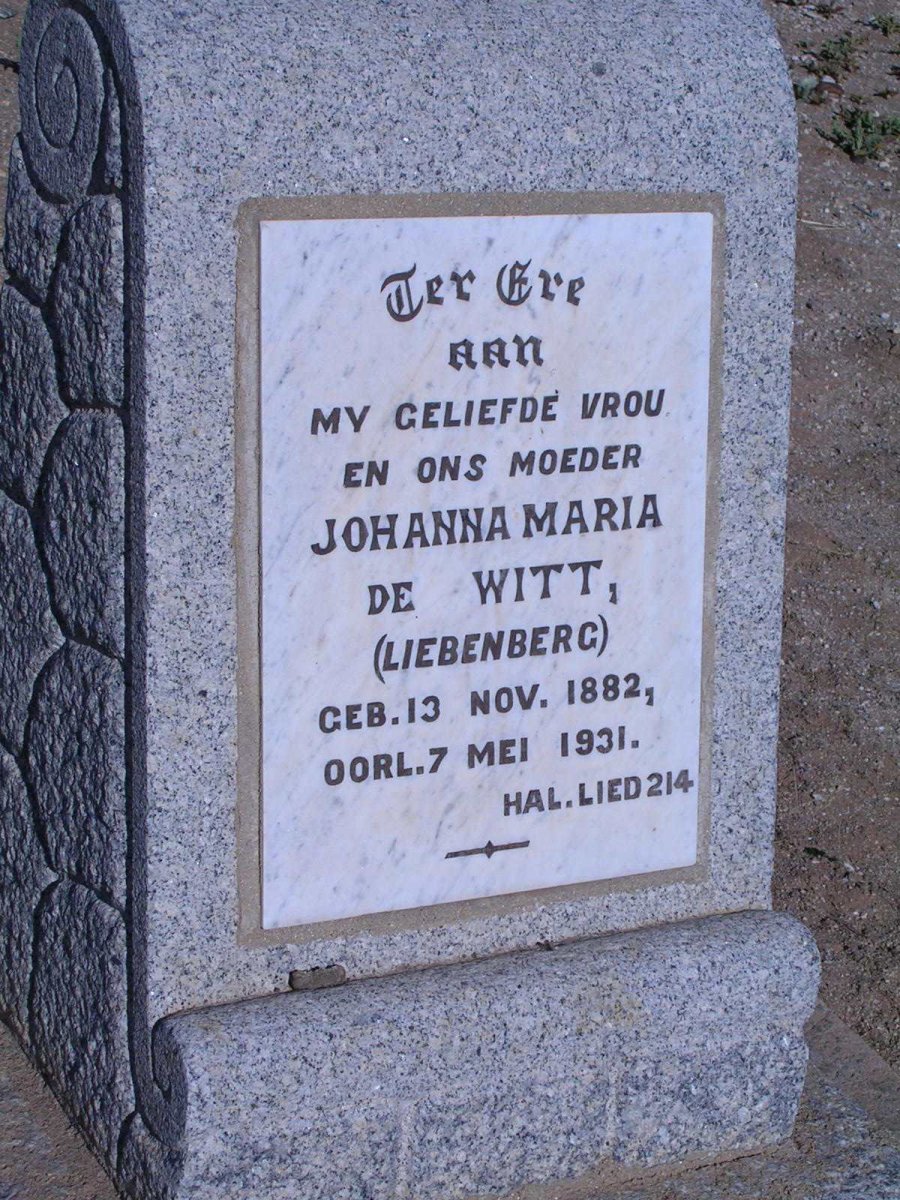 WITT Johanna Maria, de nee LIEBENBERG 1882-1931