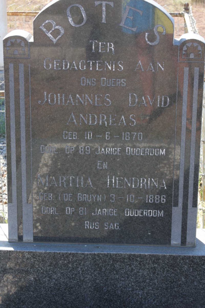 BOTES Johannes David Andreas 1870- &amp; Martha Hendrina DE BRUYN 1886-