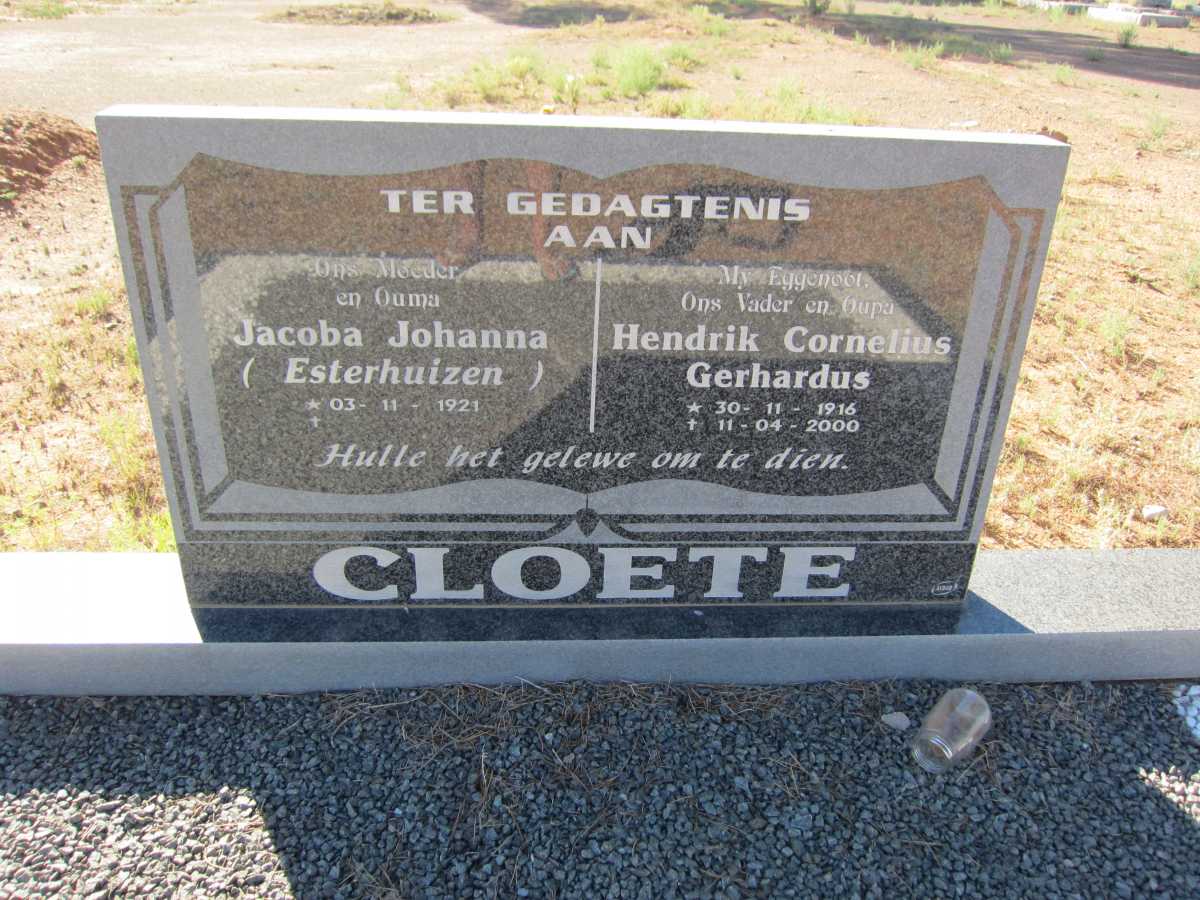 CLOETE Hendrik Cornelius Gerhardus 1916-2000 &amp; Jacoba Johanna ESTERHUIZEN 1921-
