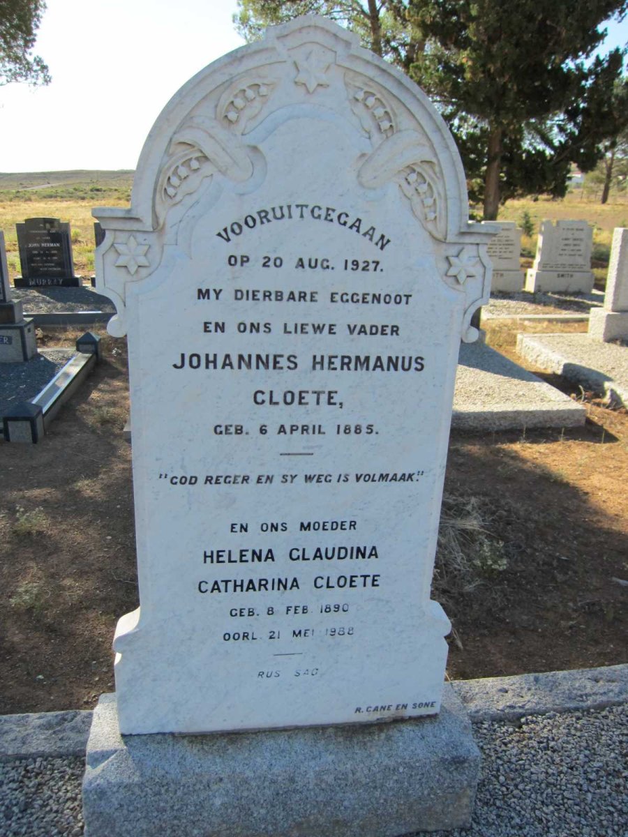 CLOETE Johannes Hermanus 1885-1927 &amp; Helena Claudina Catharina 1890-1988
