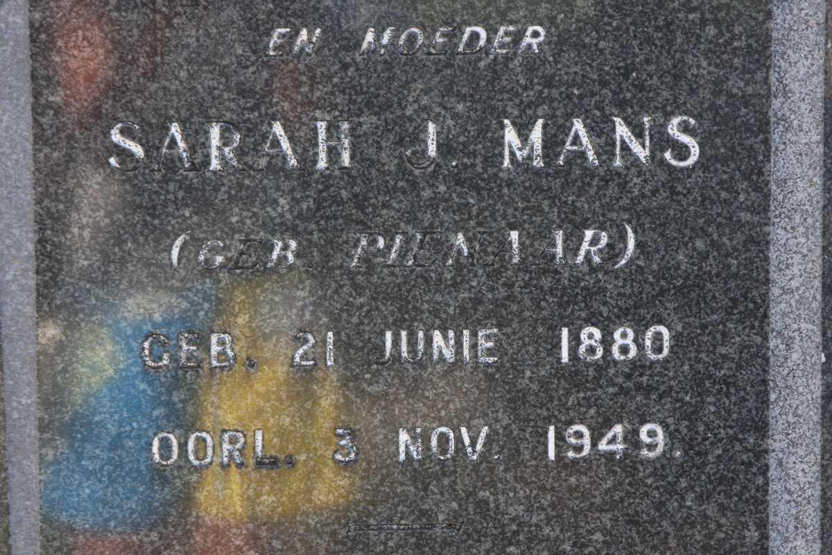 MANS Sarah J. nee PIENAAR 1880-1949